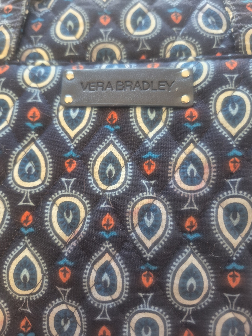 Vera Bradley Navy Quilted Tote with Paisley Teardrop Print
